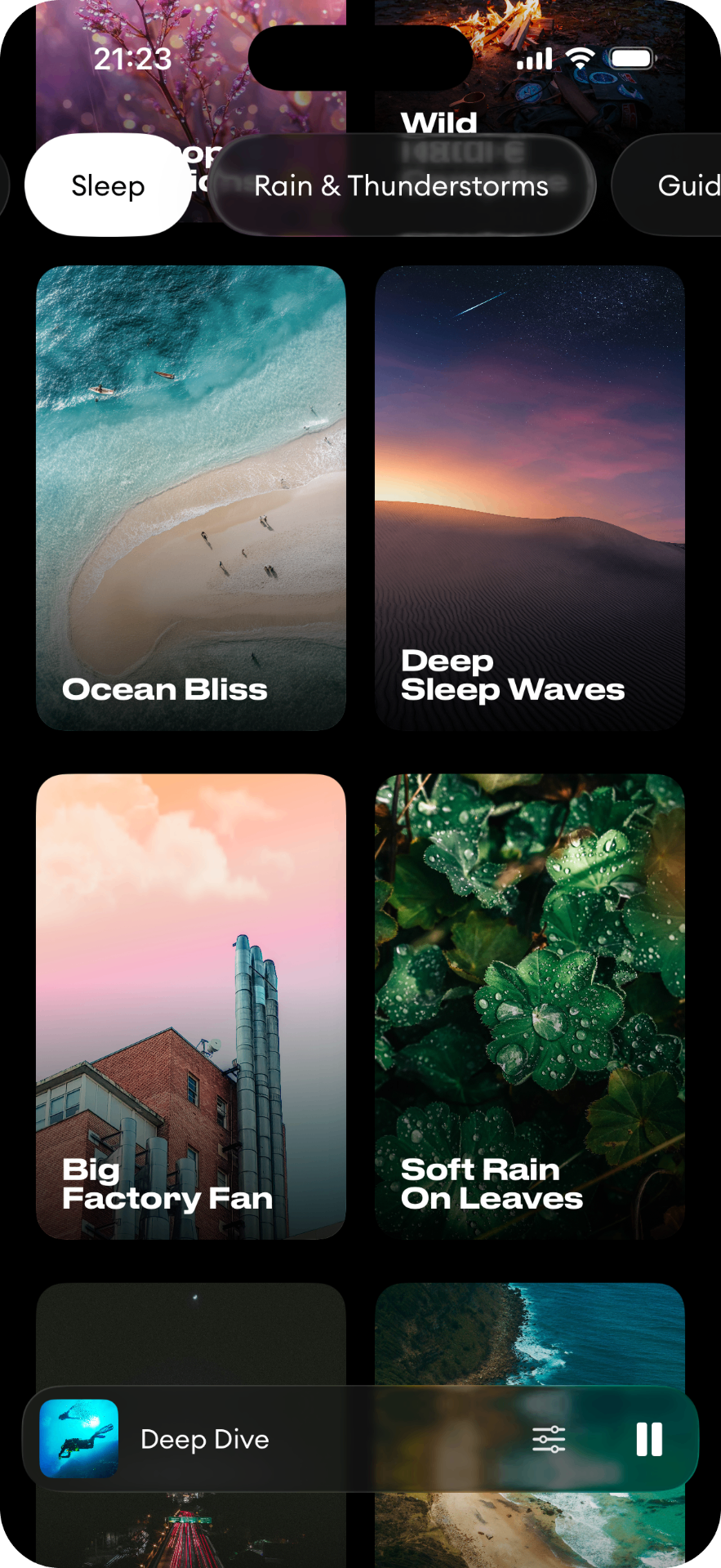 Sleep soundscapes browse screen