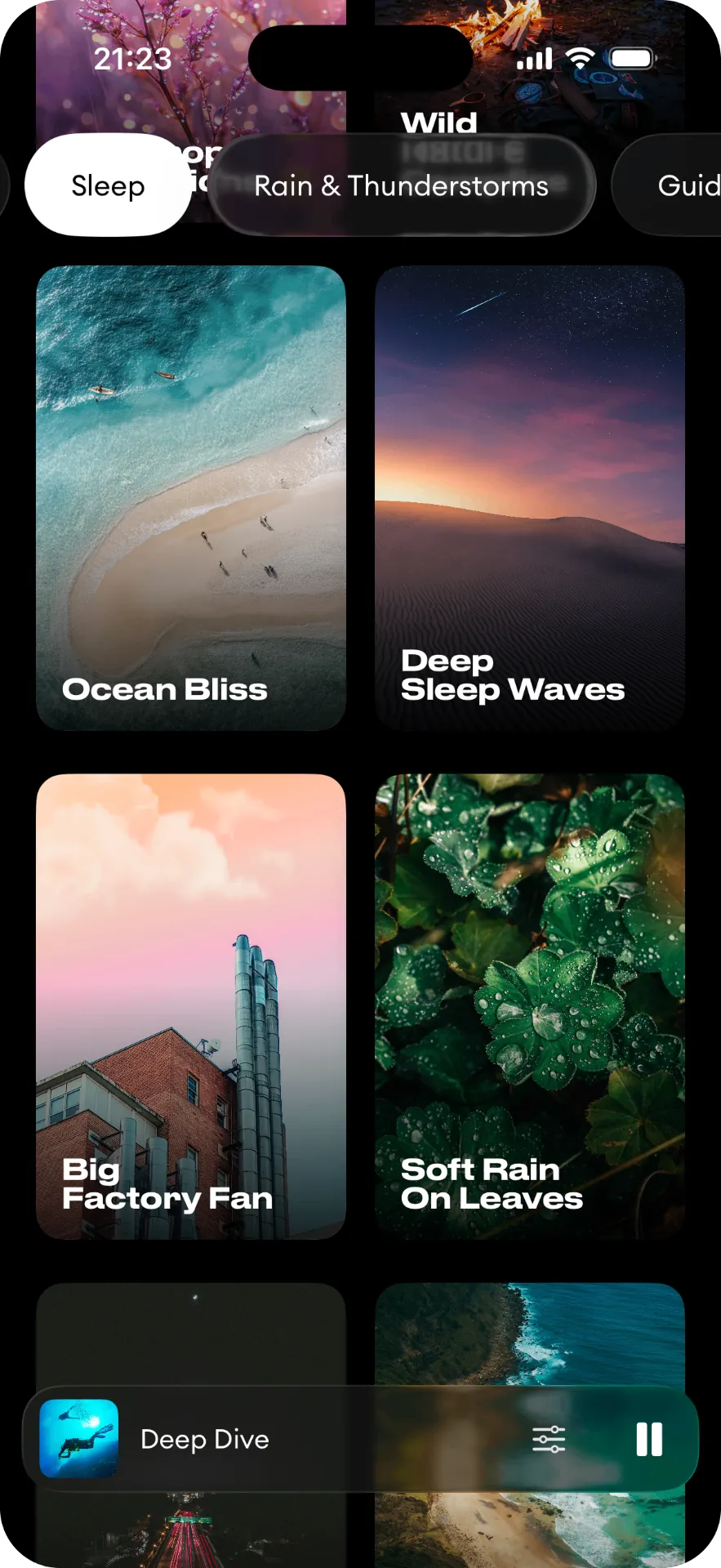 Sleep soundscapes browse screen